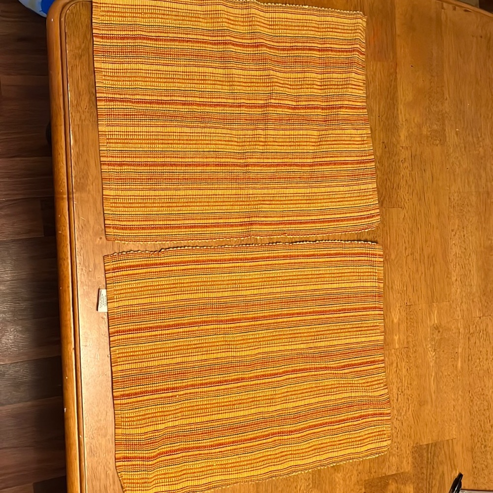 Cotton Place Mats Set of Two Yellow, Green, Orange Stripe